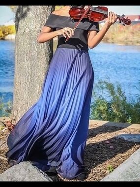 Betsy & Adam Ombre Blue Pleated Maxi Skirt
